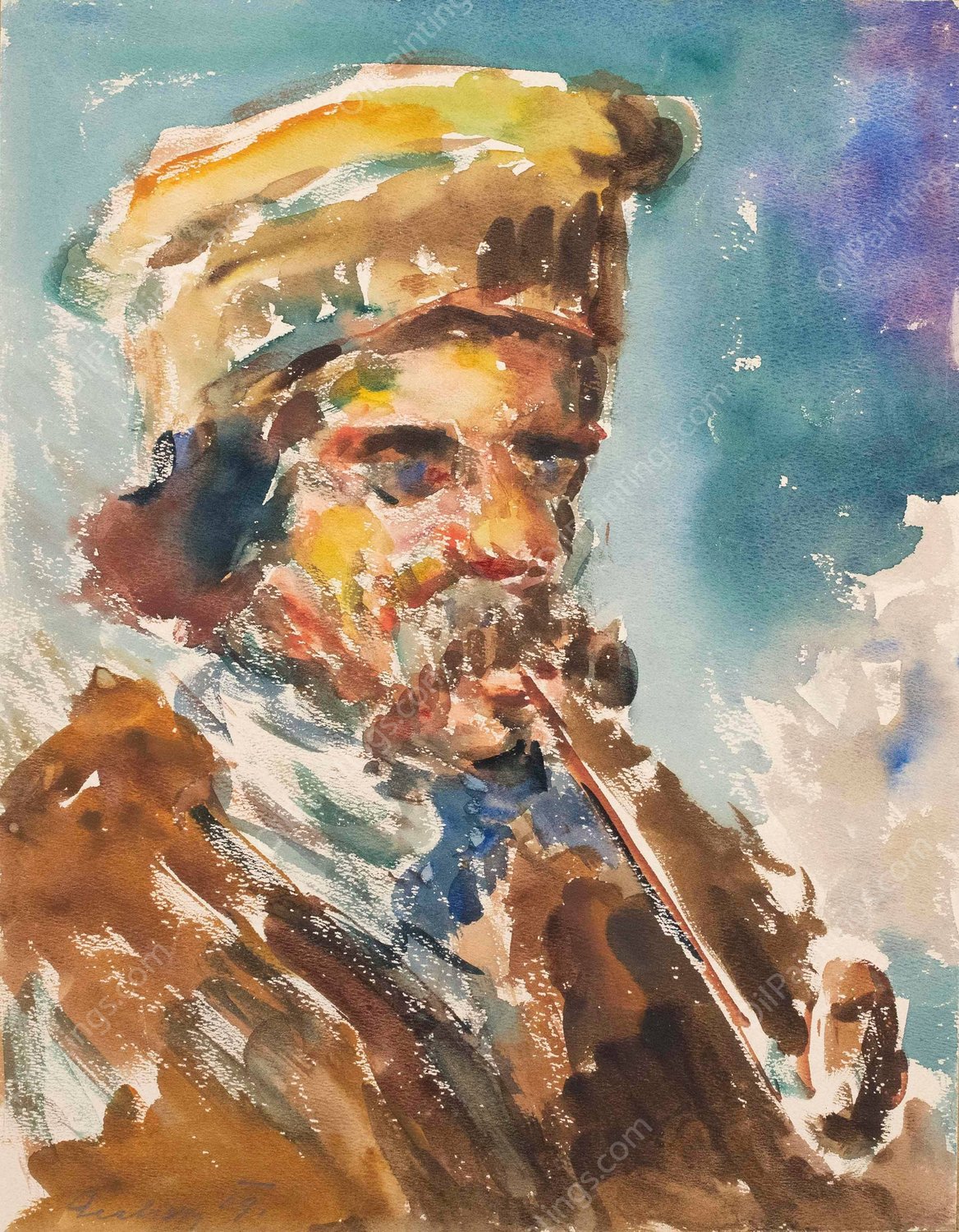 Pfeifenrauchender Bauer  by Emil Von Gerliczy - Hand-Painted Oil Painting Reproduction