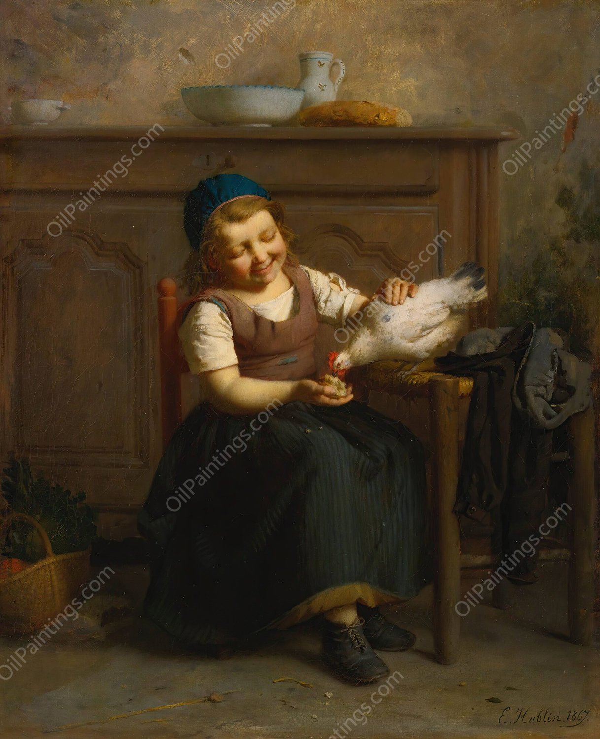 Birds Of A Feather  by Emile-Auguste Hublin - Hand-Painted Oil Painting Reproduction