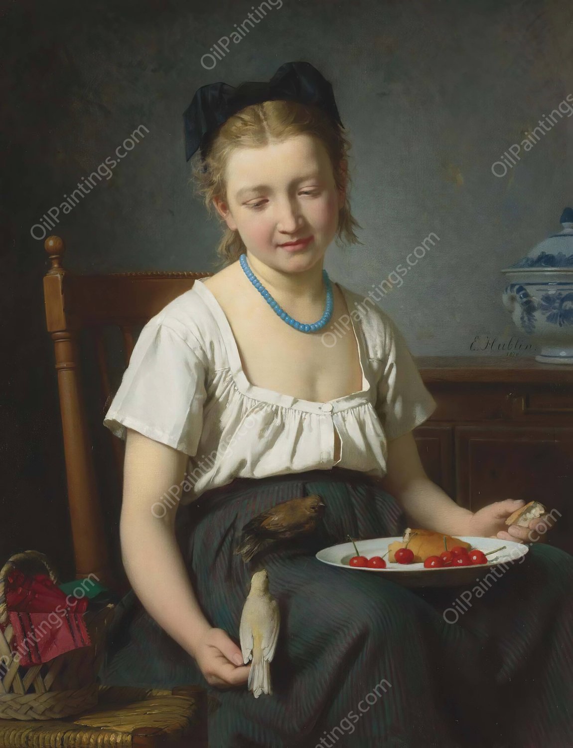 Le Gouter  by Emile-Auguste Hublin - Hand-Painted Oil Painting Reproduction