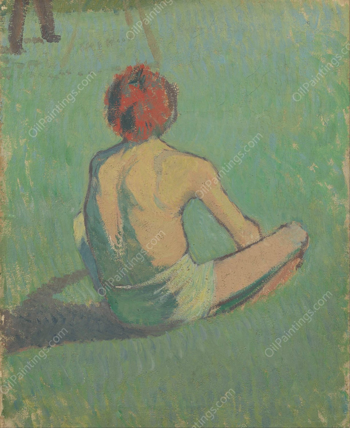 Boy sitting in the grass by Emile Bernard - Hand-Painted Oil Painting Reproduction
