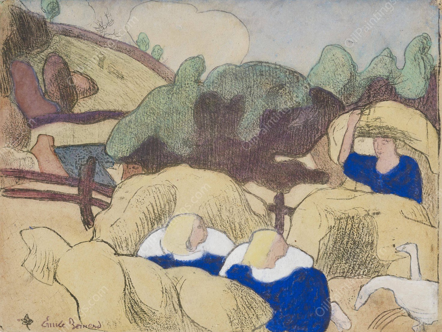 Femmes faisant les foins  by Emile Bernard - Hand-Painted Oil Painting Reproduction