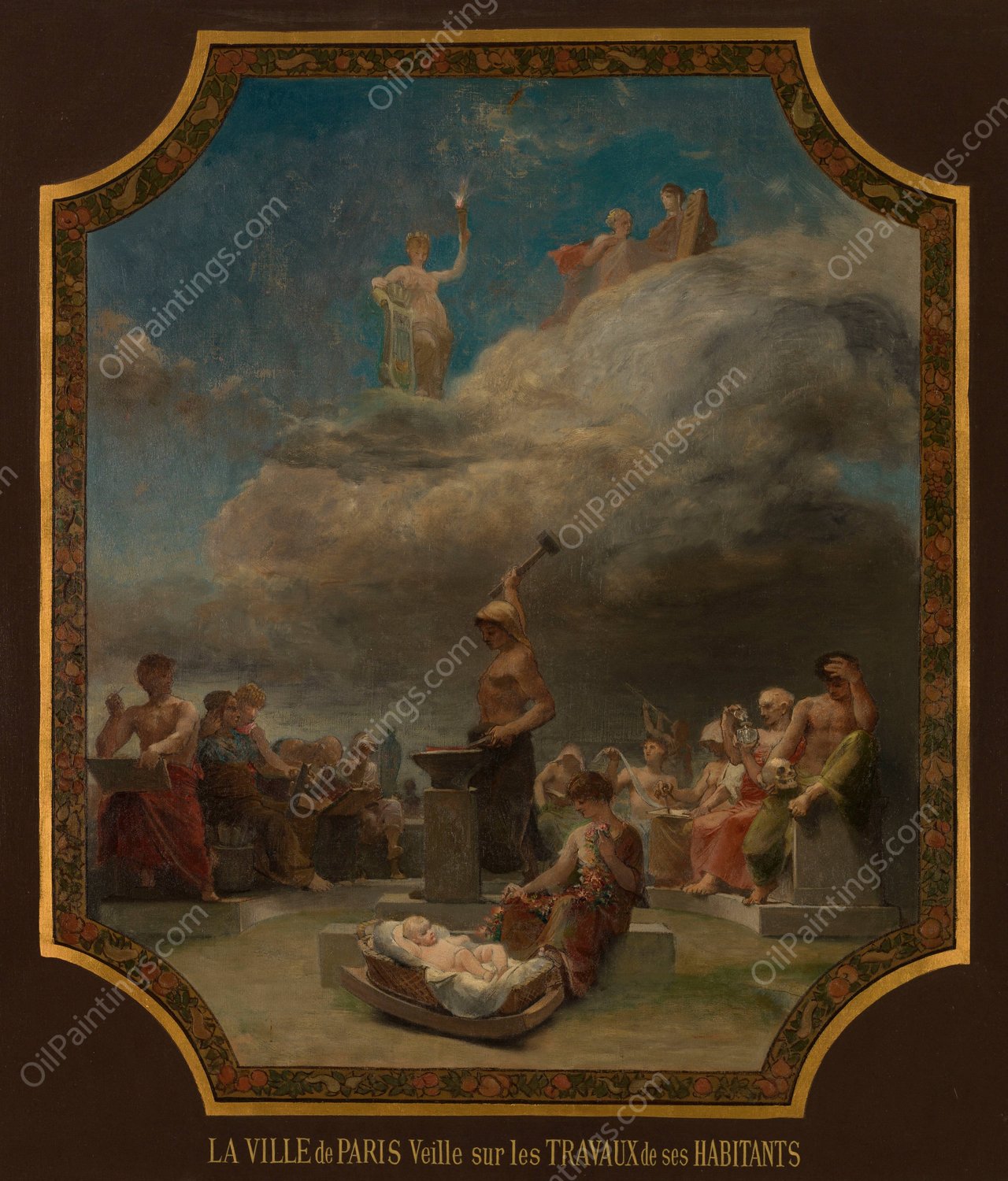 La Ville de Paris Veille sur les Travaux de ses Habitants  by Emile Levy - Hand-Painted Oil Painting Reproduction