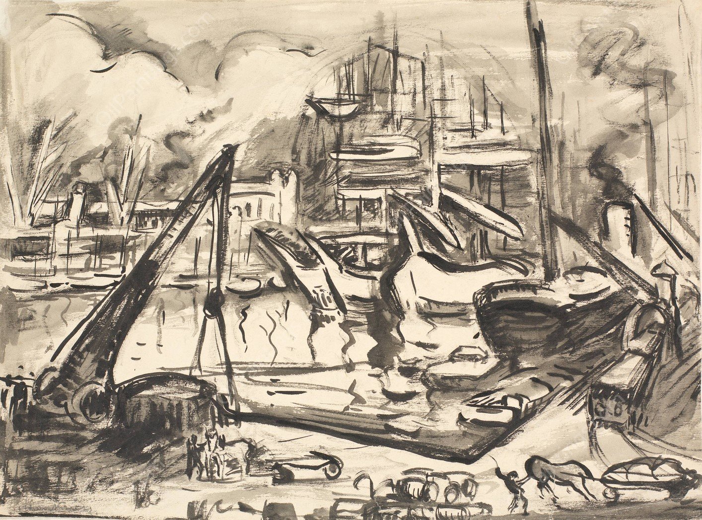 Havnebassinet Kattendick i Antwerpen.  by Emile Othon Friesz - Hand-Painted Oil Painting Reproduction