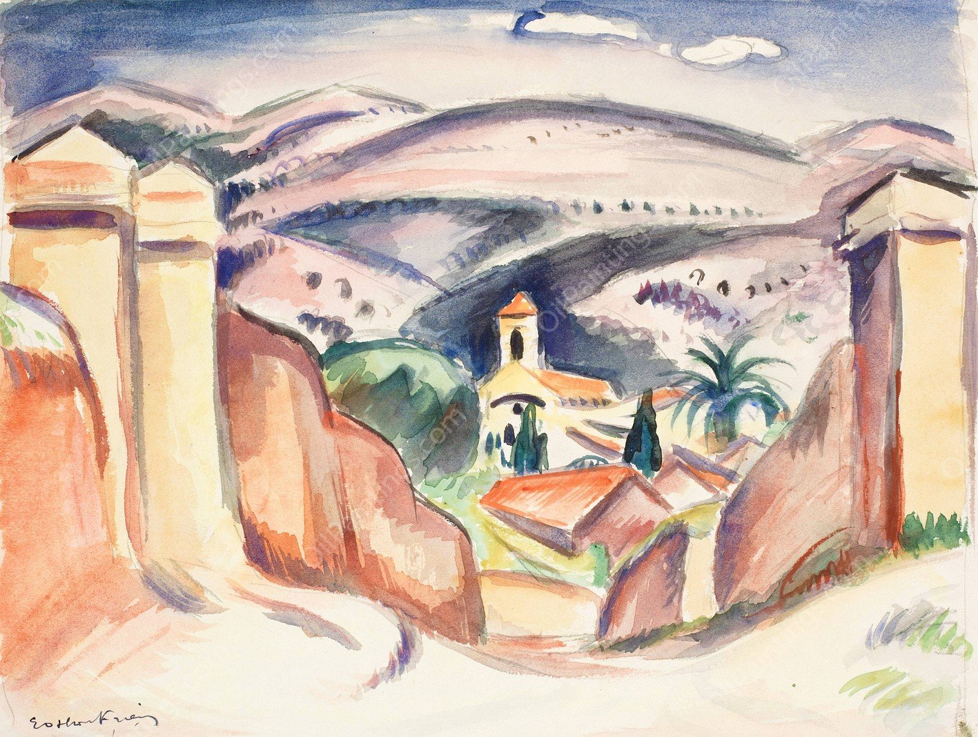 Indgangen til Cassis, ogsa kaldet Kirketarnet i Cassis  by Emile Othon Friesz - Hand-Painted Oil Painting Reproduction