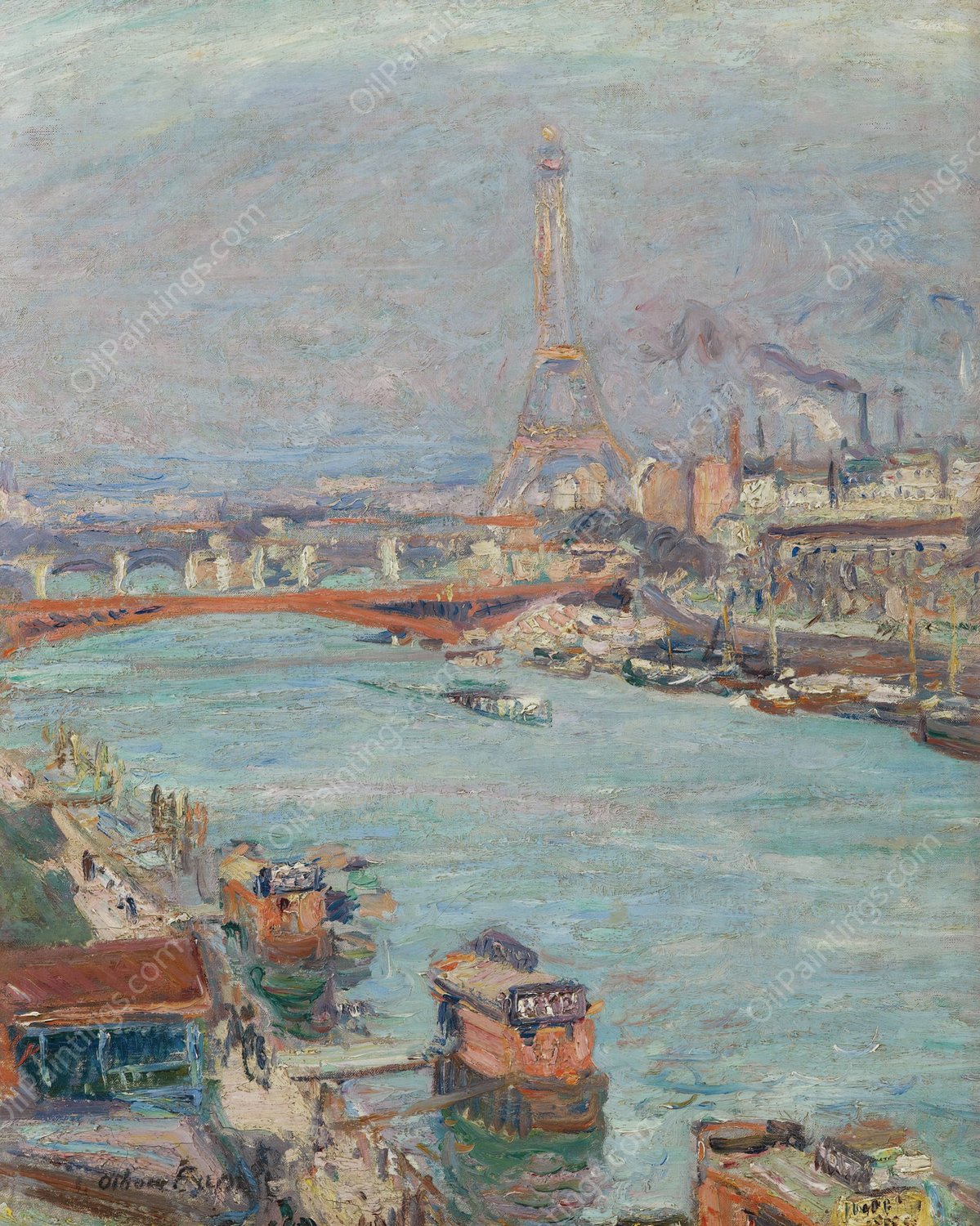 La Seine a Paris, La Tour Eiffel, Le Jour  by Emile Othon Friesz - Hand-Painted Oil Painting Reproduction