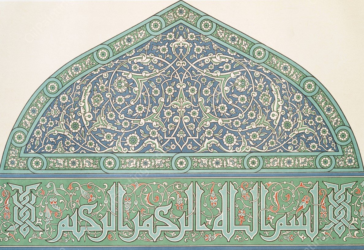 Arabesques; mosquee cathedrale de Qous; decoration en faience  by Emile Prisse D'Avennes - Hand-Painted Oil Painting Reproduction