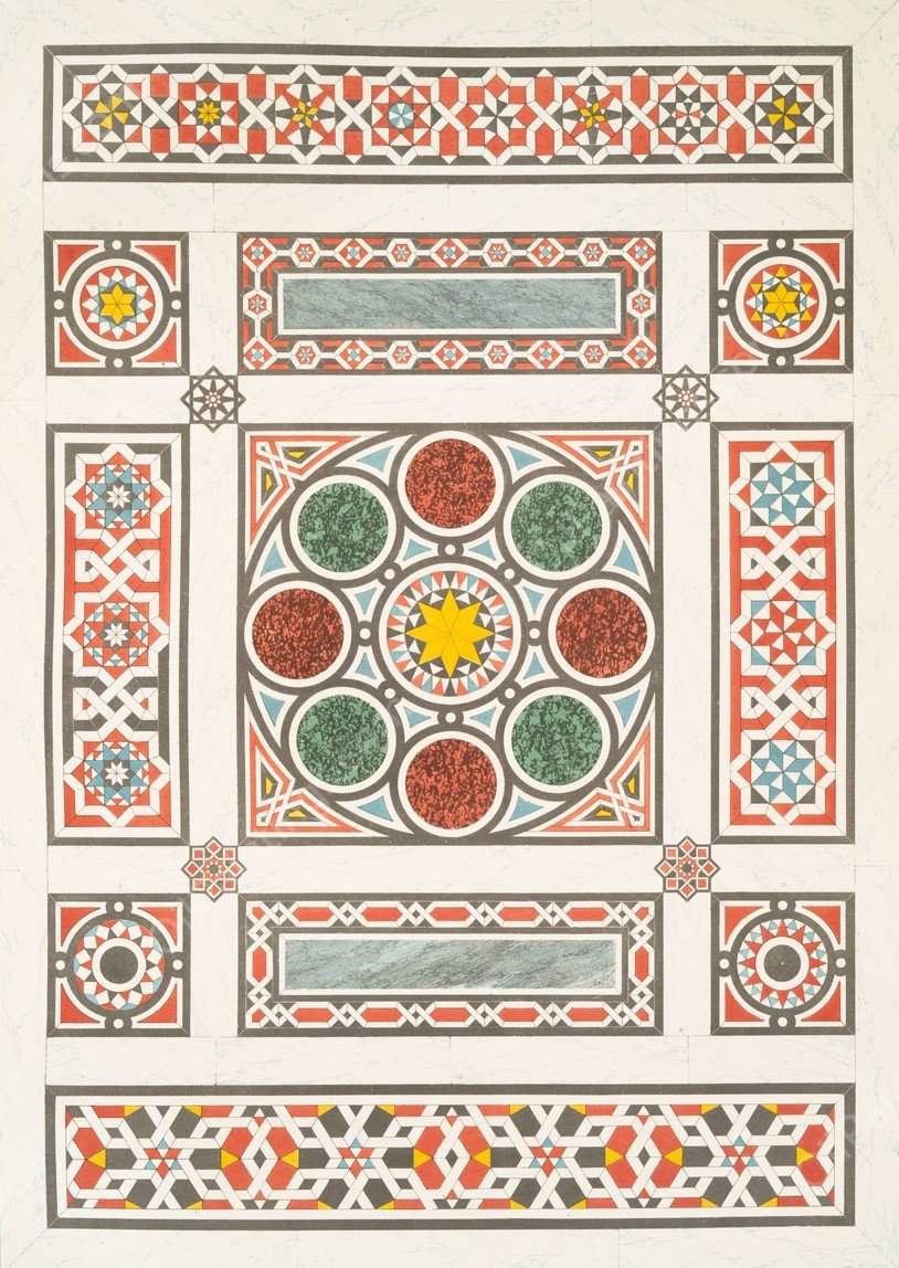 Arabesques; pavement de mosaique, fragments disposee sur le plan des dorqaah  by Emile Prisse D'Avennes - Hand-Painted Oil Painting Reproduction