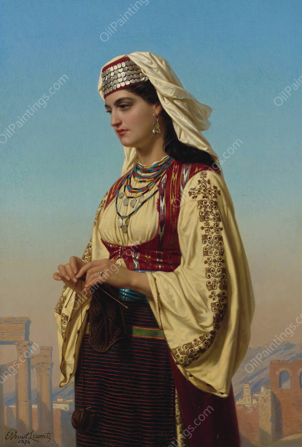 A Greek Beauty  by Emile Vernet-Lecomte - Hand-Painted Oil Painting Reproduction