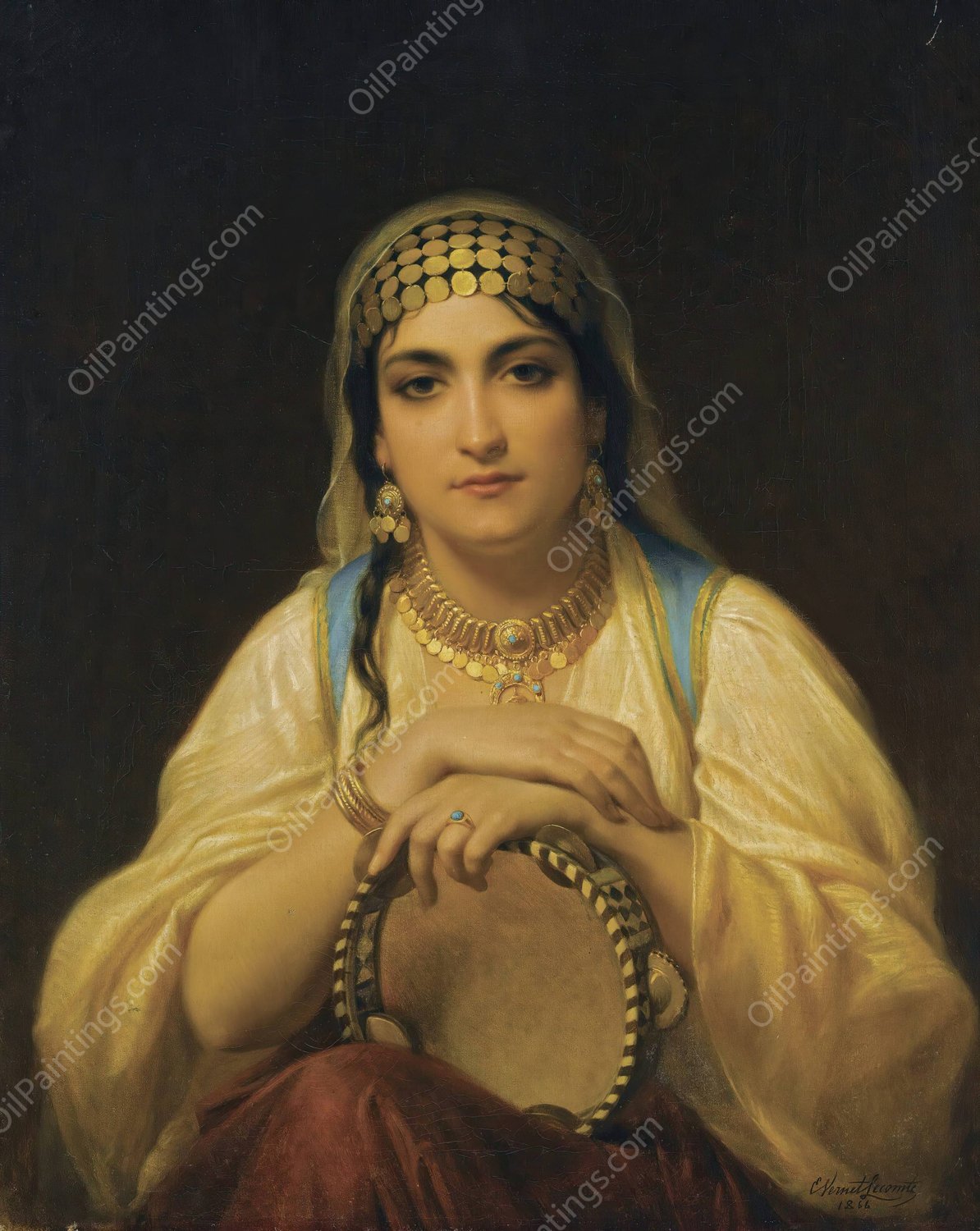 La Femme Au Tambourin  by Emile Vernet-Lecomte - Hand-Painted Oil Painting Reproduction