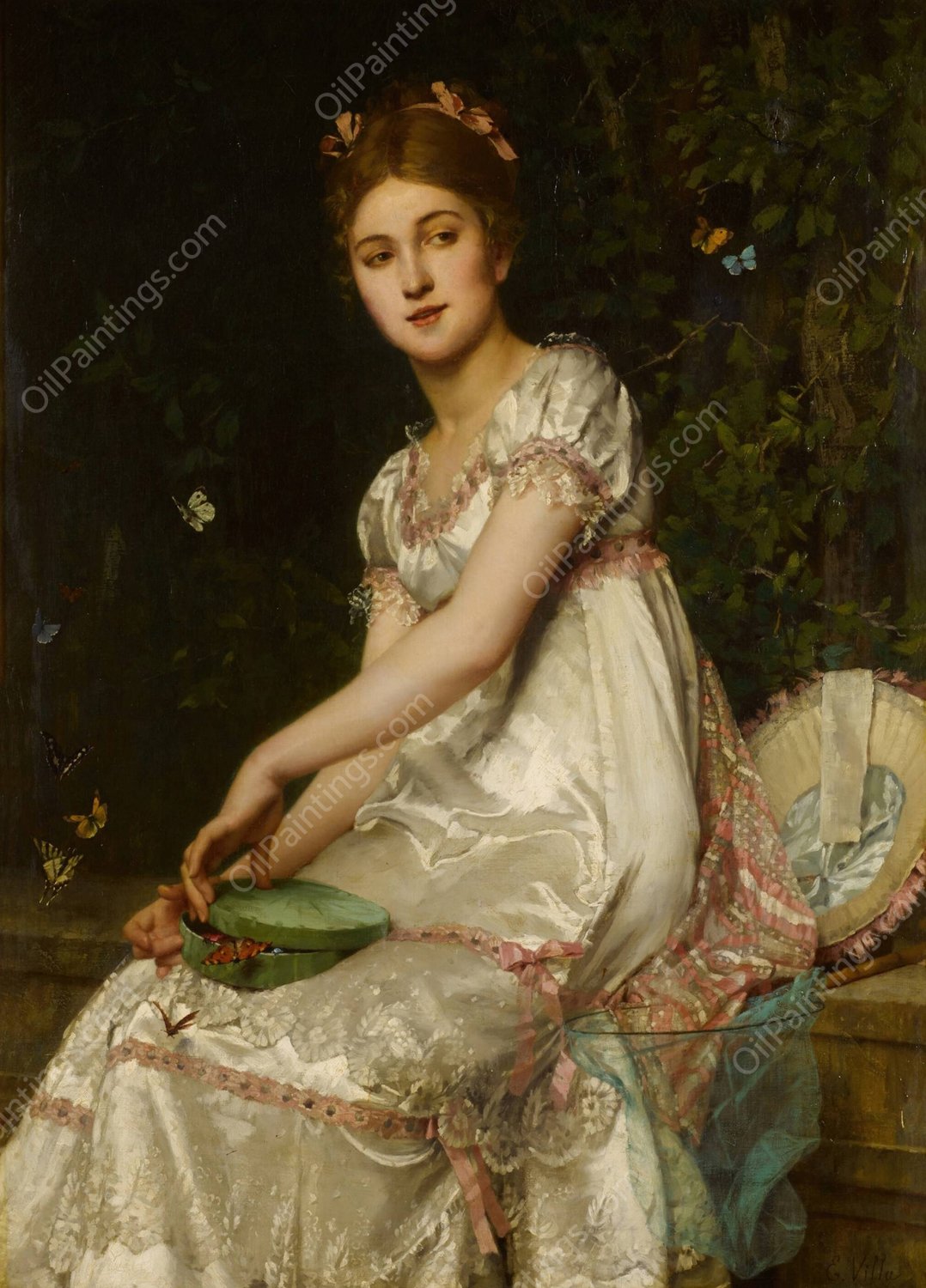 Releasing Butterflies by Emile Villa - Hand-Painted Oil Painting Reproduction