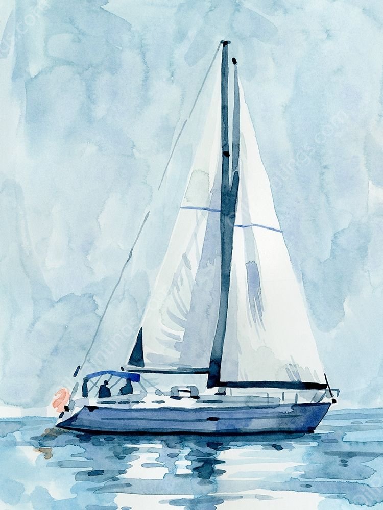 Lone Sailboat II by Emma Caroline - Hand-Painted Oil Painting Reproduction