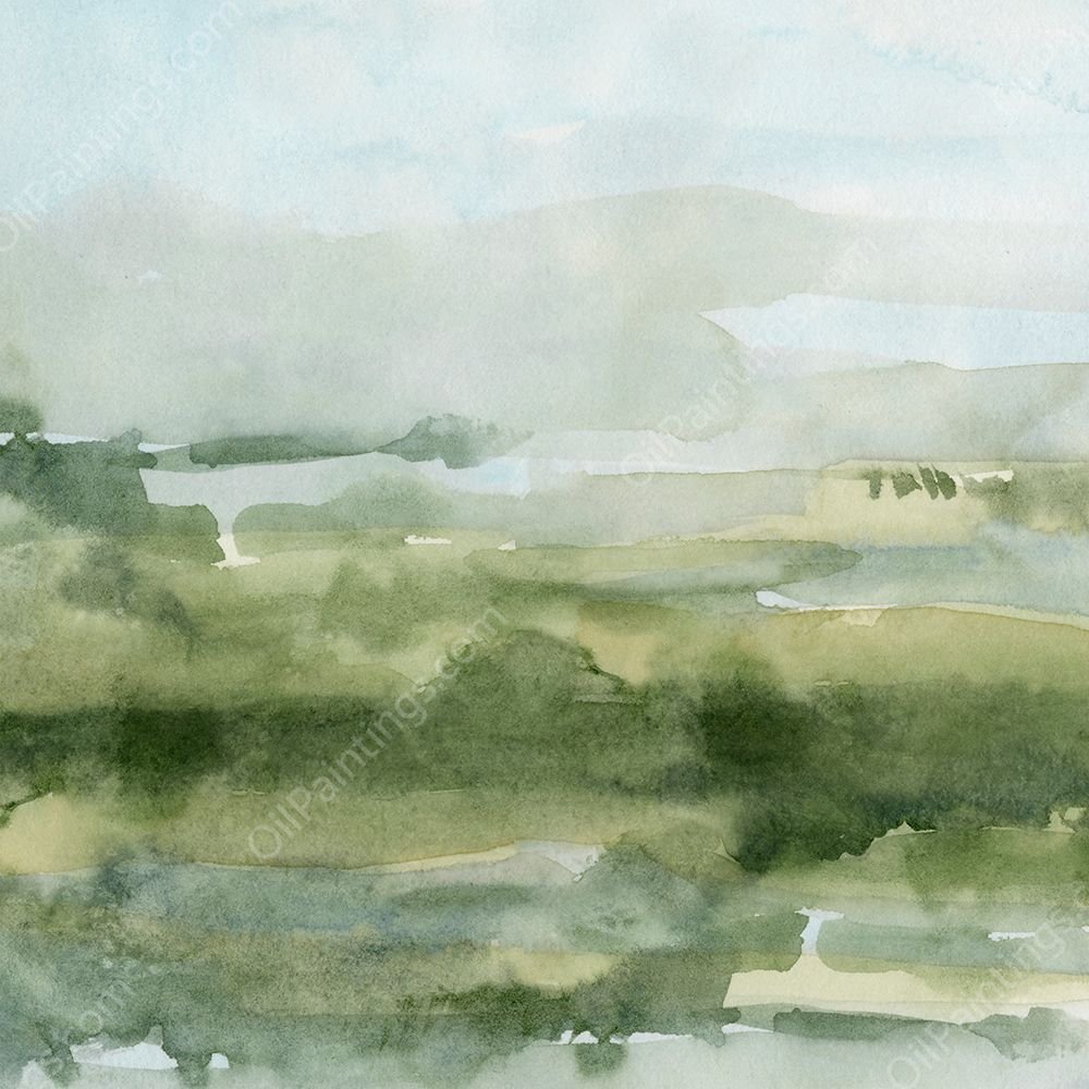 Soft Sage Landscape I by Emma Caroline - Hand-Painted Oil Painting Reproduction