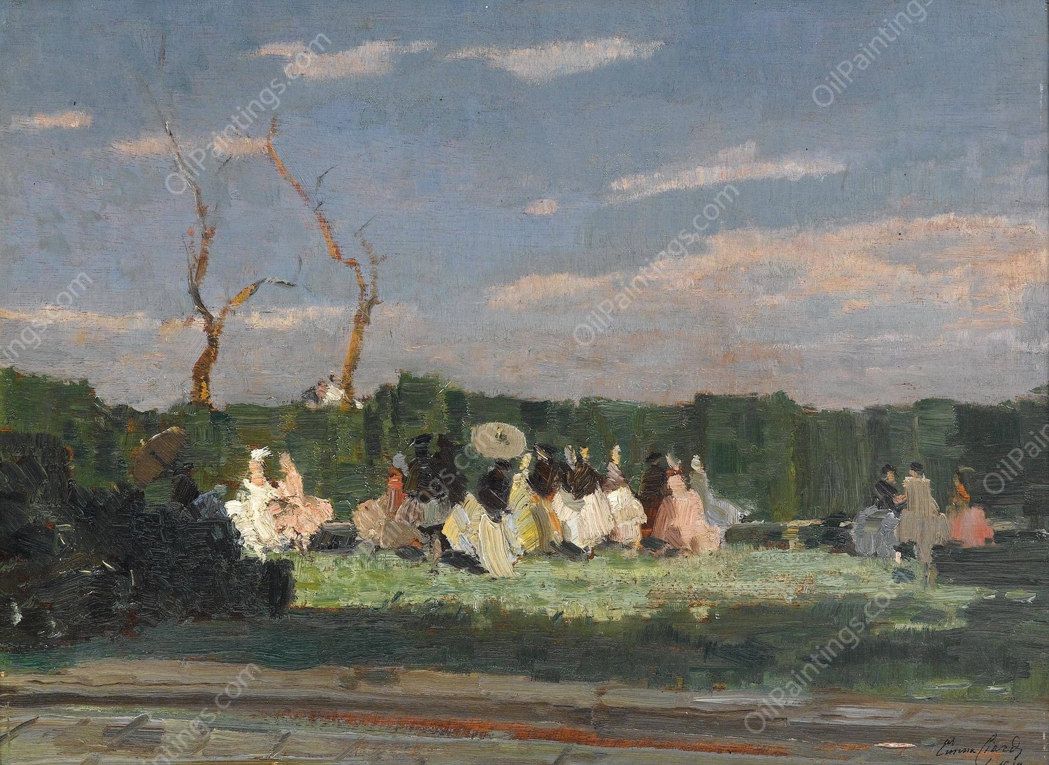 Unterhaltung im Garten einer Villa  by Emma Ciardi - Hand-Painted Oil Painting Reproduction