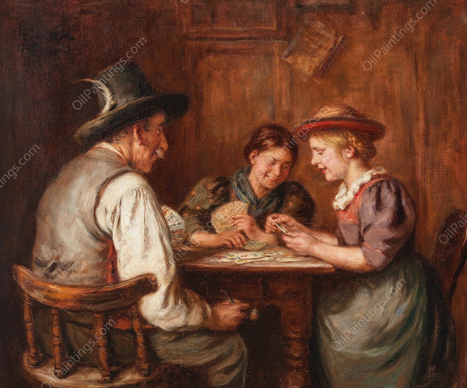 Kartenspielerinnen  by Emma Muller Von Seehof - Hand-Painted Oil Painting Reproduction