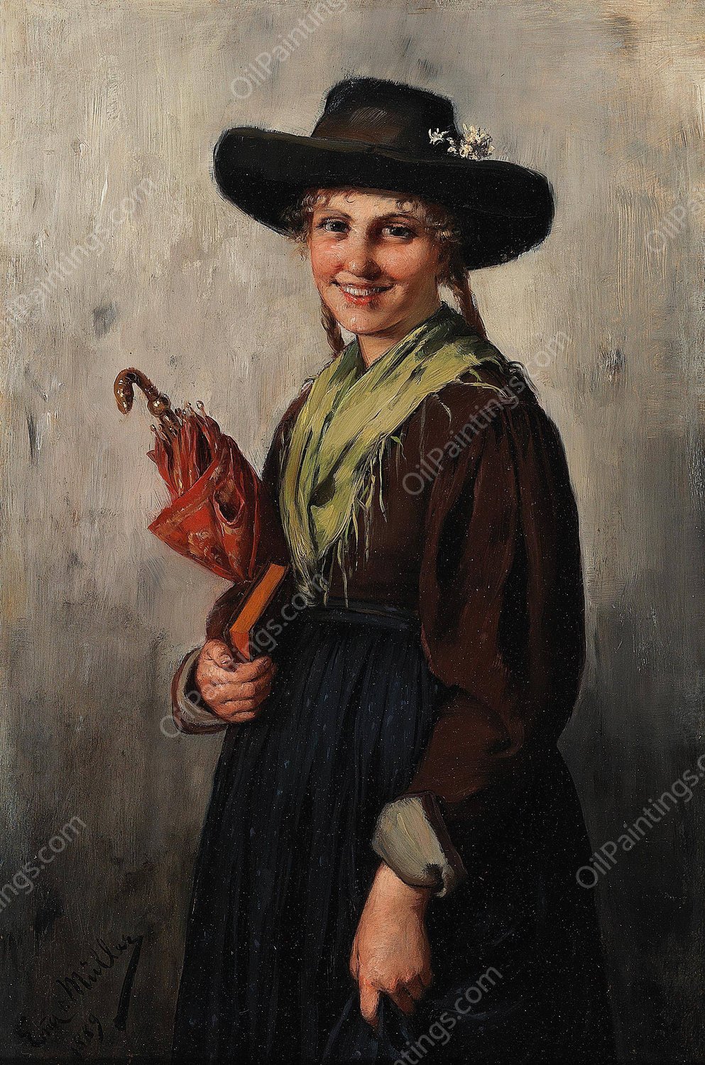 Madchen beim Kirchgang  by Emma Muller Von Seehof - Hand-Painted Oil Painting Reproduction