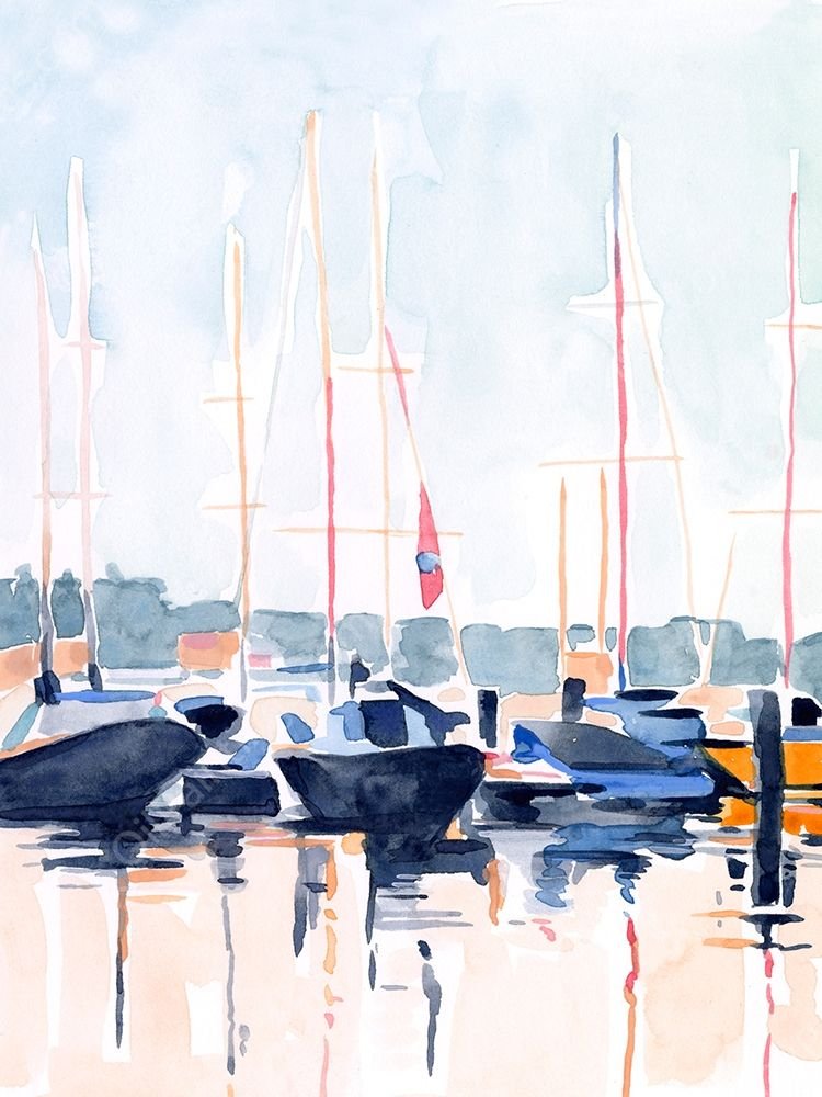 Watercolor Boat Club II by Emma Scarvey - Hand-Painted Oil Painting Reproduction