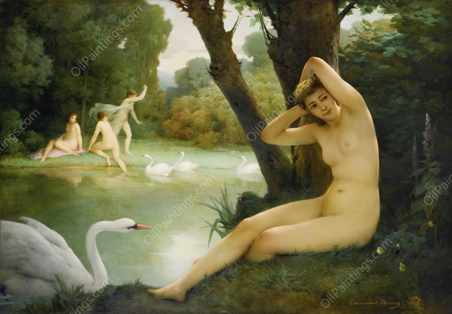 Leda Et Le Cygne  by Emmanuel Benner - Hand-Painted Oil Painting Reproduction