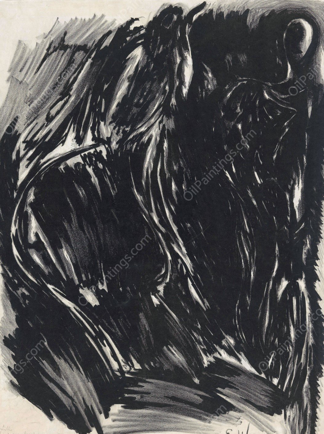 Groote litho, eenig exemplaar  by Erich Wichmann - Hand-Painted Oil Painting Reproduction