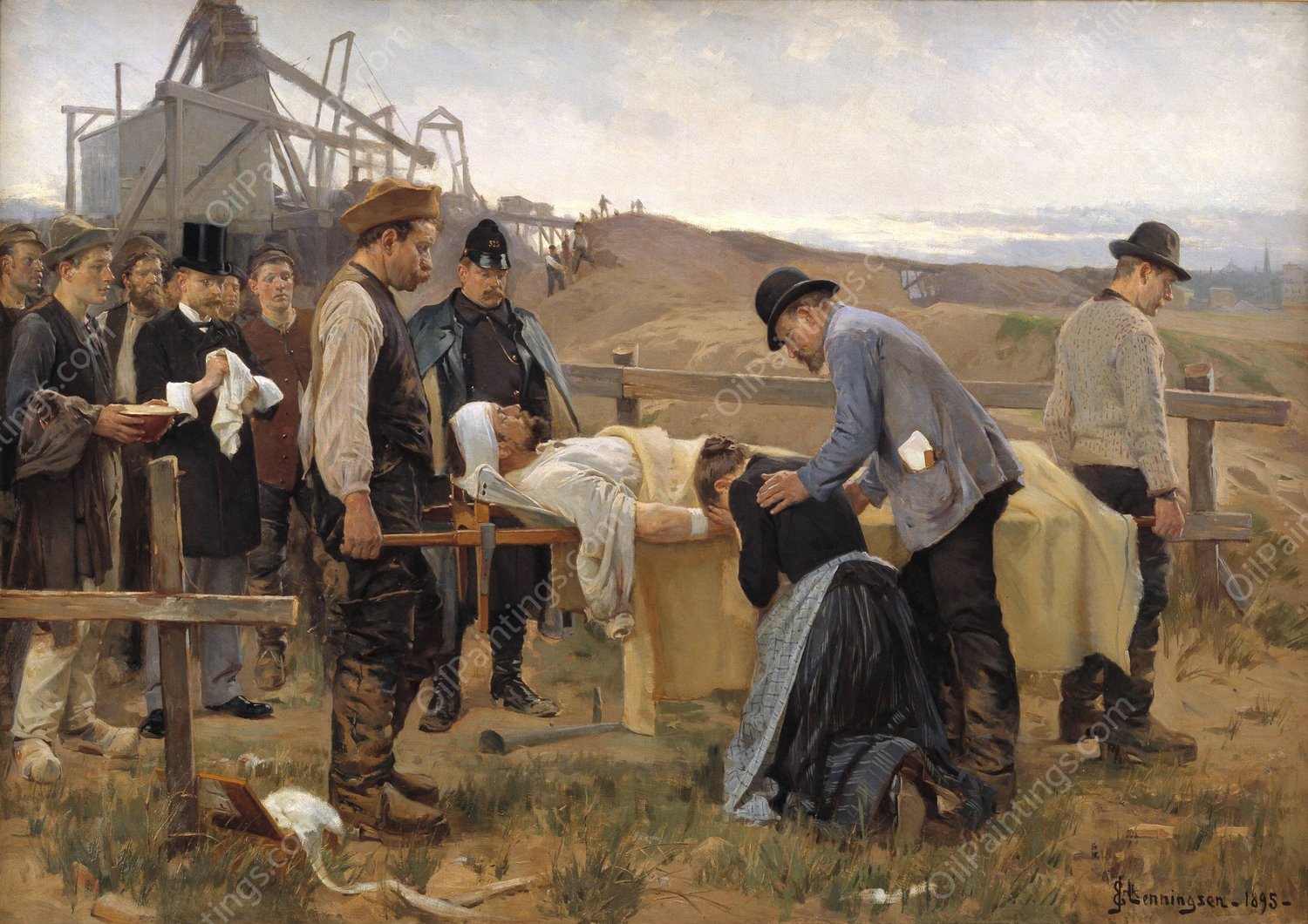 A Wounded Workman  by Erik Henningsen - Hand-Painted Oil Painting Reproduction