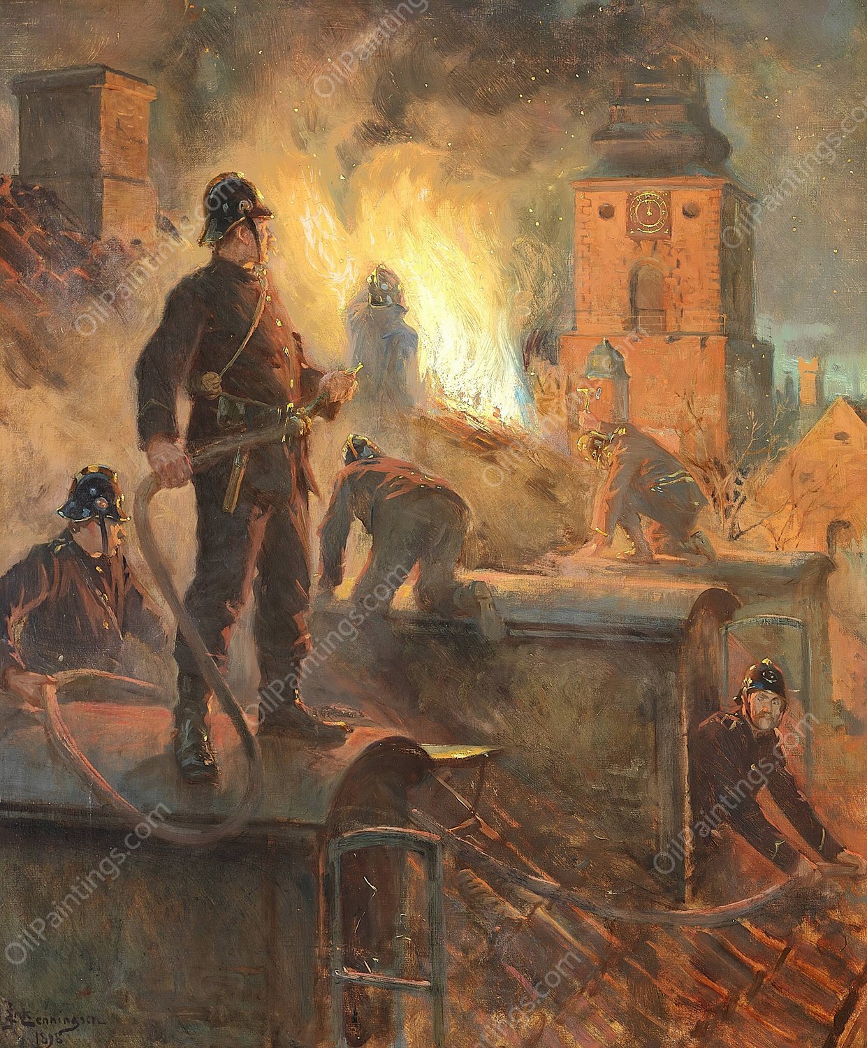 Ildebrand i Naerheden af St. Petri Kirke  by Erik Henningsen - Hand-Painted Oil Painting Reproduction