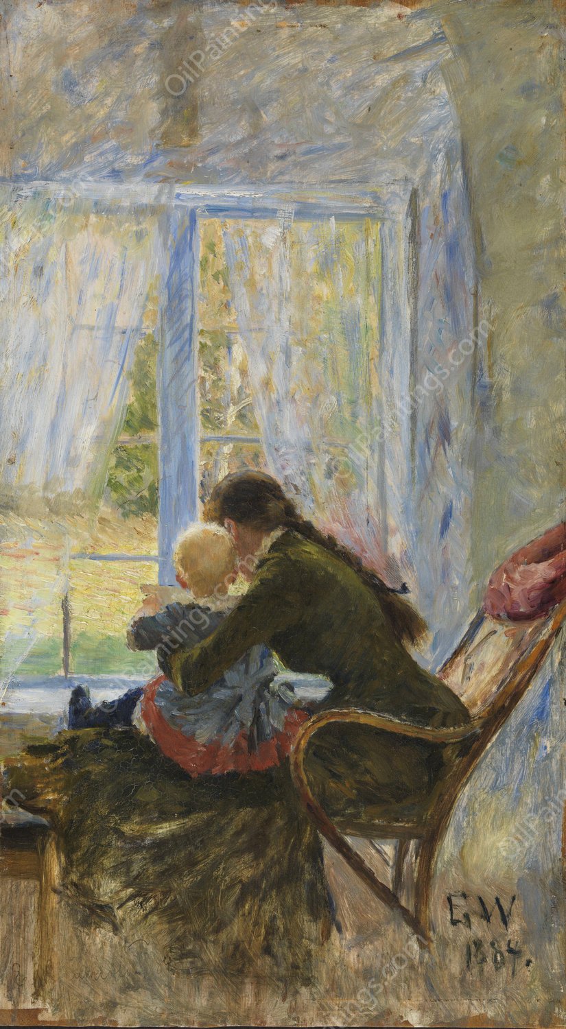 Du og Bebe  by Erik Werenskiold - Hand-Painted Oil Painting Reproduction