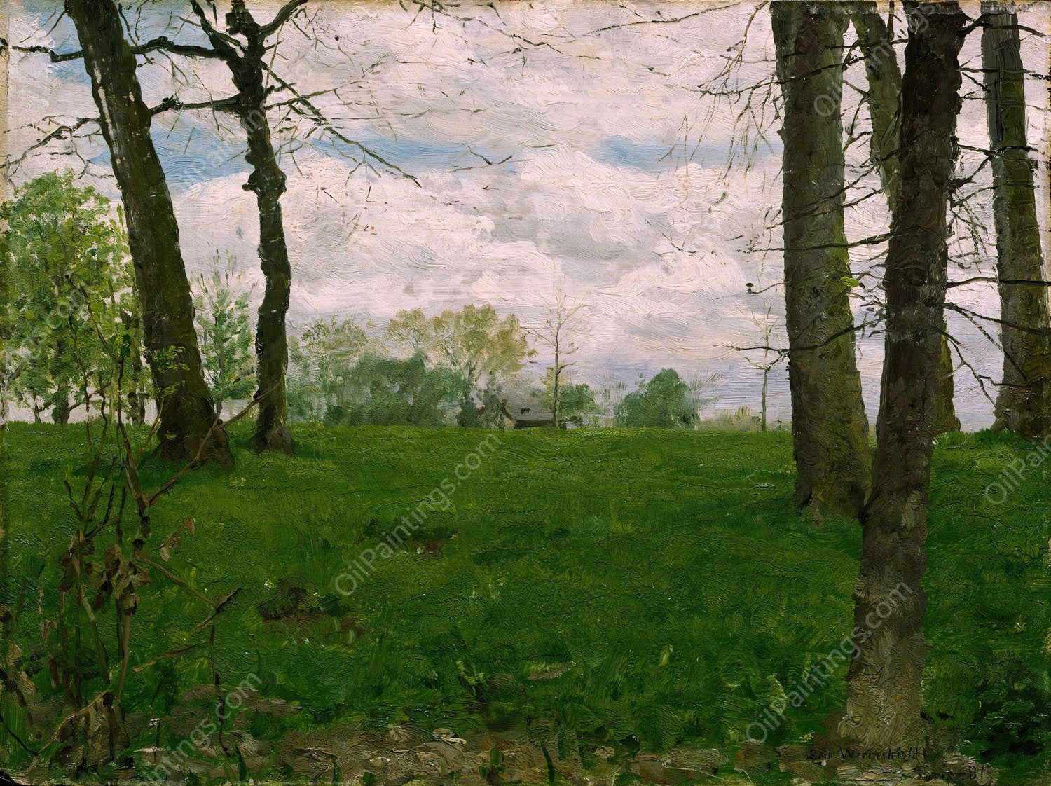 Green Fields  by Erik Werenskiold - Hand-Painted Oil Painting Reproduction