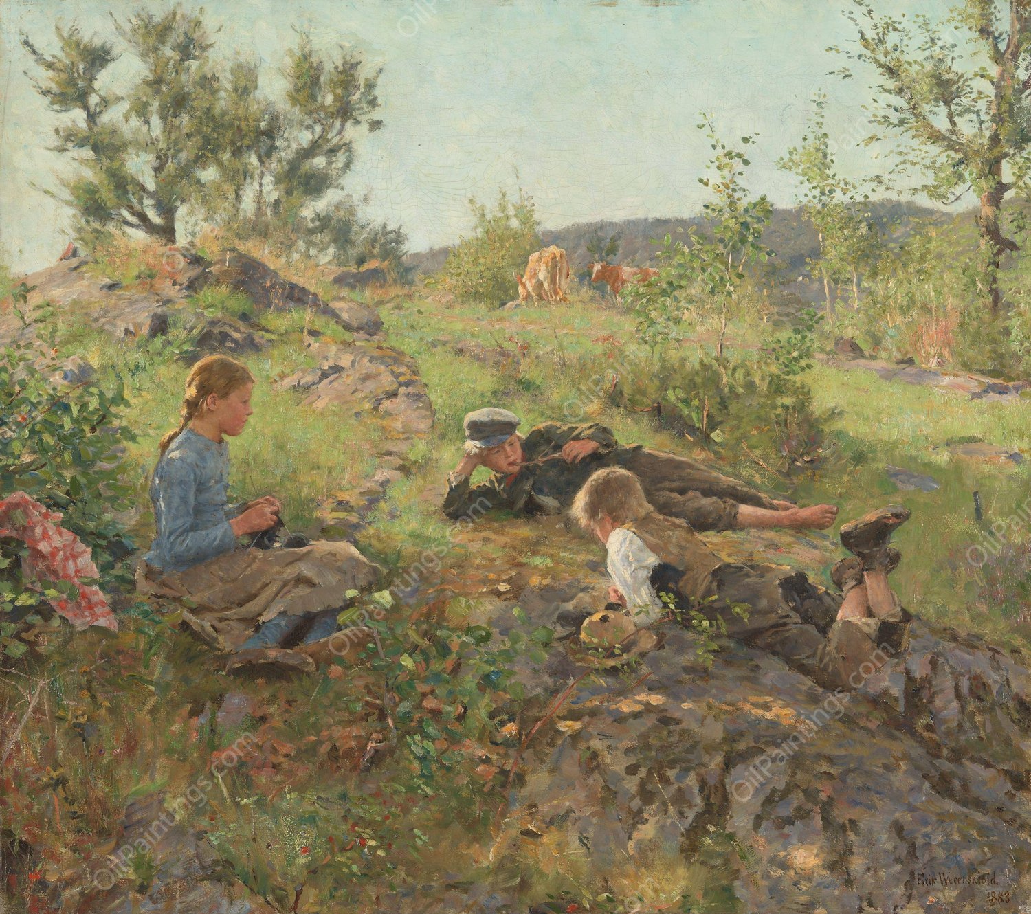 Herders at Tatoy  by Erik Werenskiold - Hand-Painted Oil Painting Reproduction