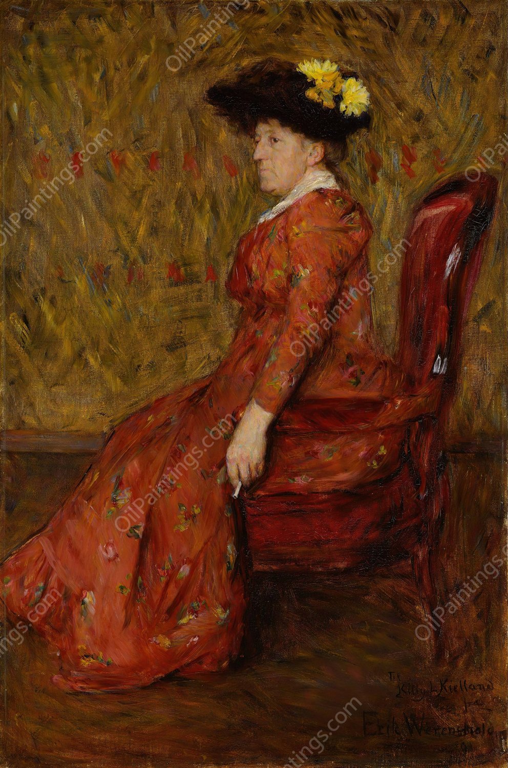 Portrait of the Painter Kitty L. Kielland  by Erik Werenskiold - Hand-Painted Oil Painting Reproduction
