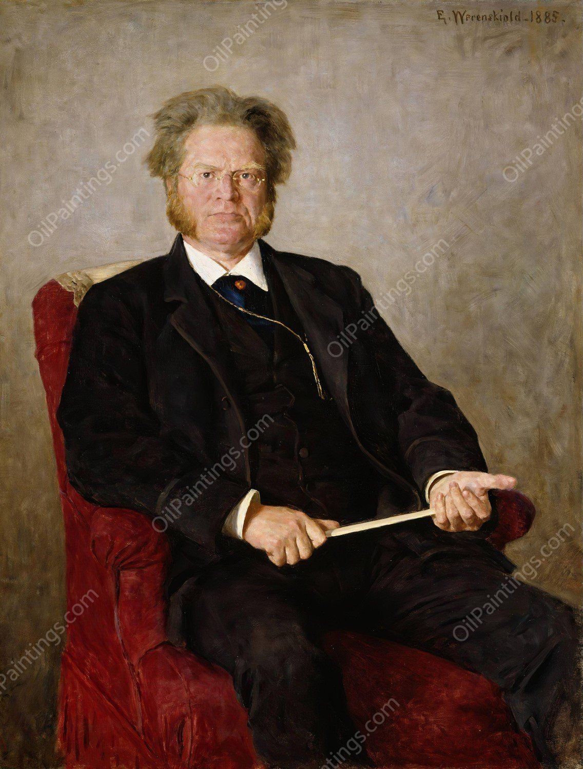 Portrait of the Poet Bjornstjerne Bjornson  by Erik Werenskiold - Hand-Painted Oil Painting Reproduction