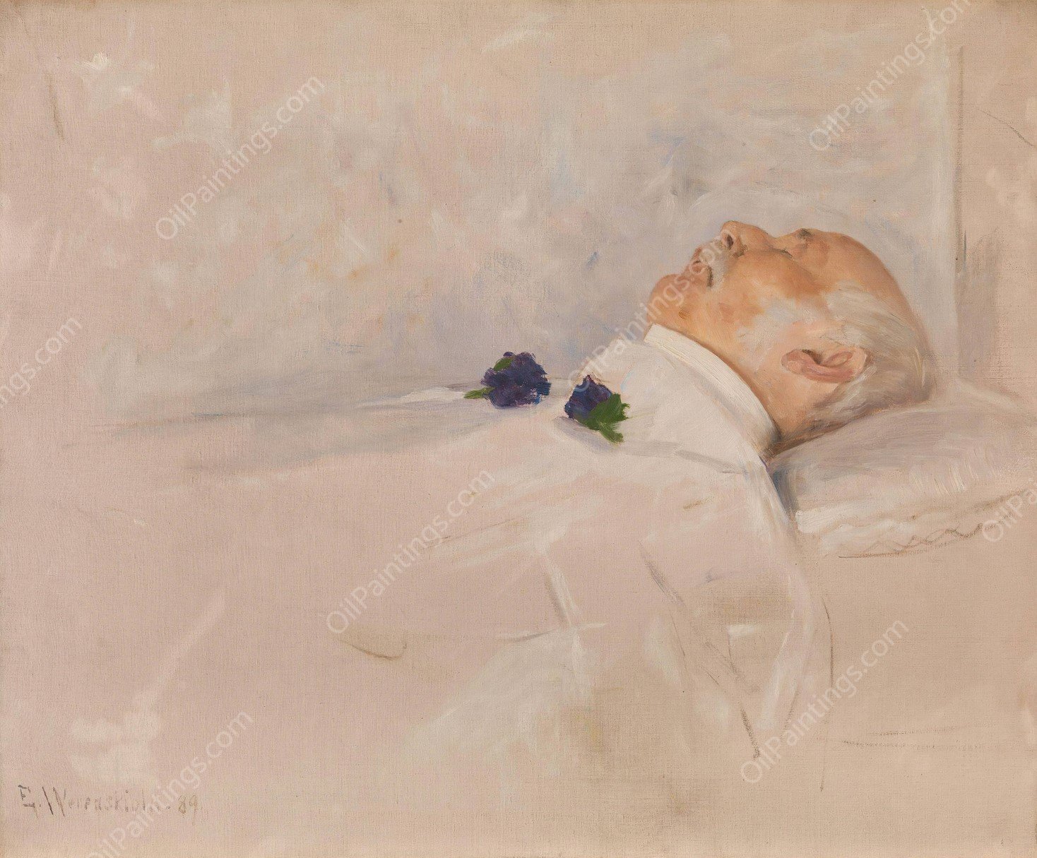 Professor O.J. Broch lies in State o  by Erik Werenskiold - Hand-Painted Oil Painting Reproduction