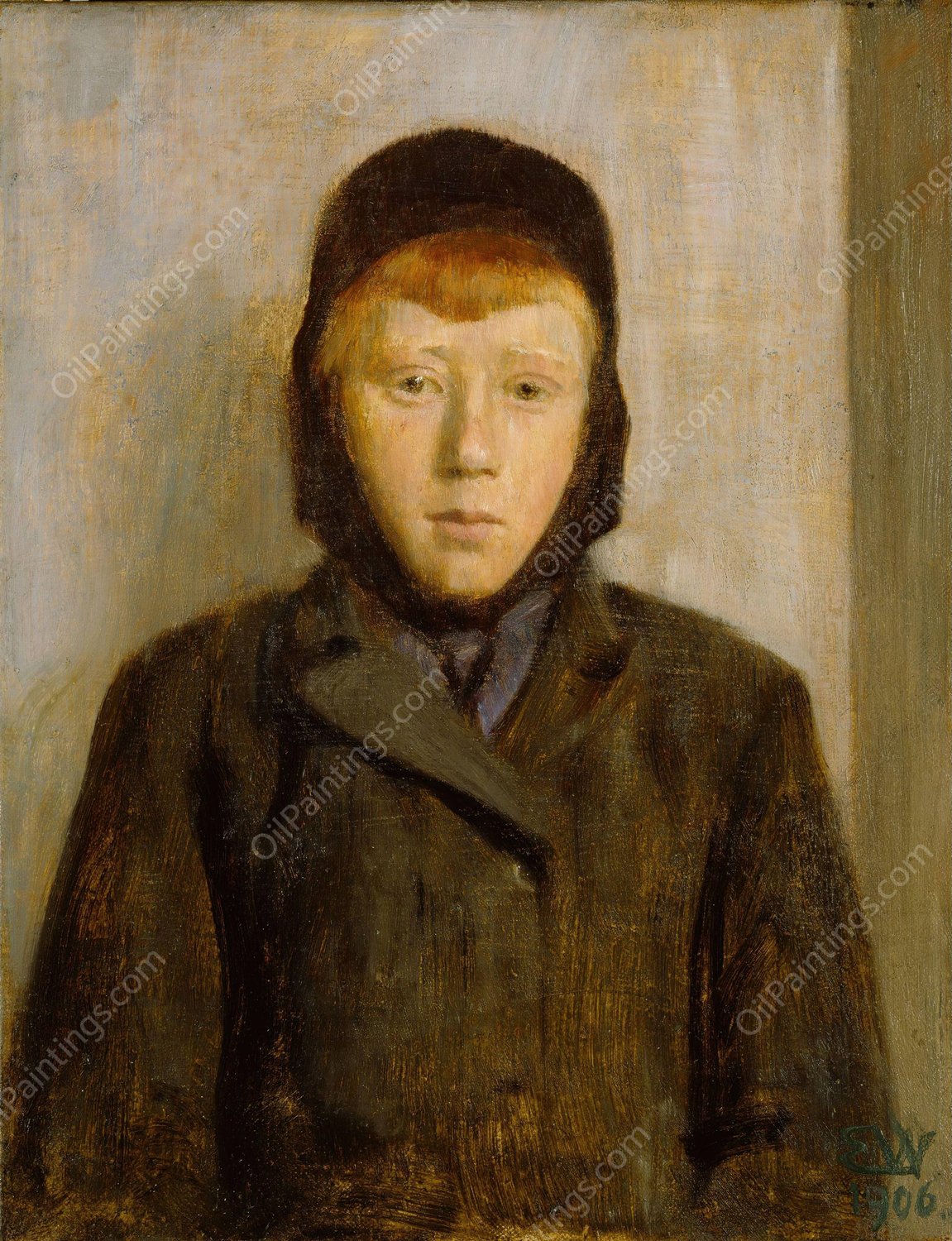 Ung, rodharet gutt  by Erik Werenskiold - Hand-Painted Oil Painting Reproduction