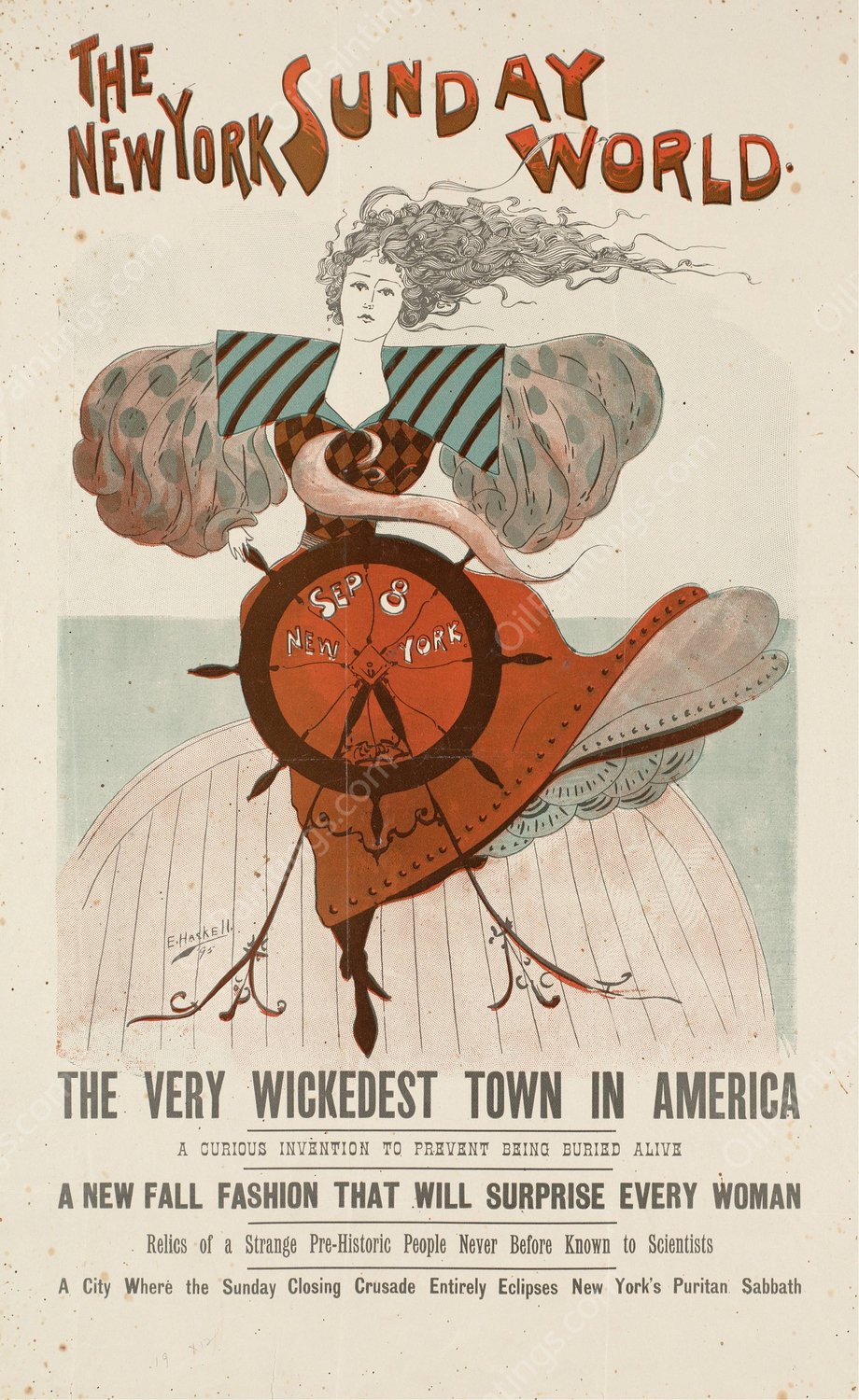 The New York Sunday World  by Ernest Haskell - Hand-Painted Oil Painting Reproduction