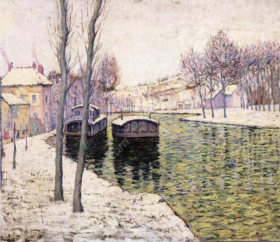 Barges on the Seine by Ernest Lawson - Hand-Painted Oil Painting Reproduction