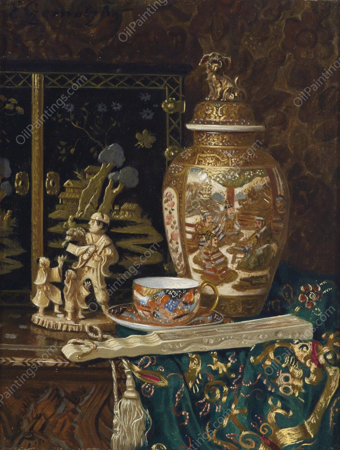 Stillleben Mit Chinesischen Ziergegenstanden by Ernst Czernotzky - Hand-Painted Oil Painting Reproduction