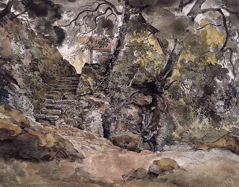 From the Park of the Villa Chigi in Ariccia by Ernst Fries - Hand-Painted Oil Painting Reproduction