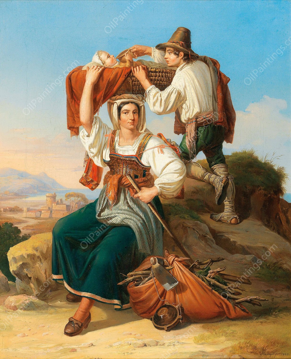 Family Resting on their Return Home  by Ernst Heinrich Wilhelm Hampe - Hand-Painted Oil Painting Reproduction