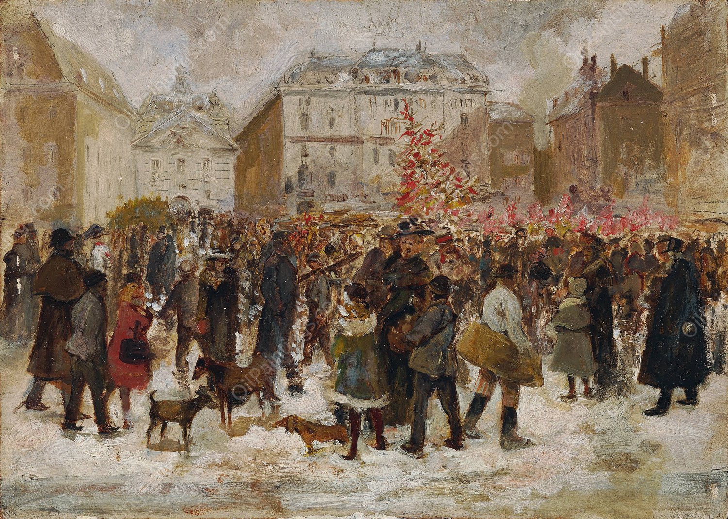 Weihnachtsmarkt am Hof in Wien  by Ernst Juch - Hand-Painted Oil Painting Reproduction