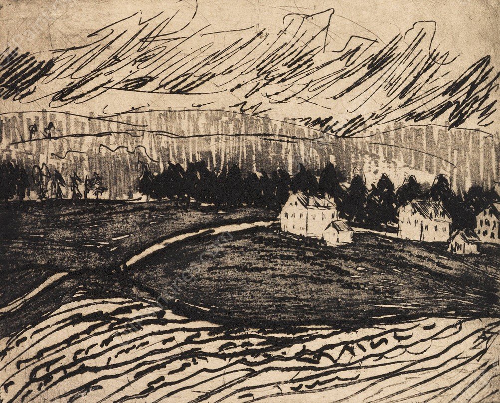 Acker und Hauser im Erzgebirge  by Ernst Ludwig Kirchner - Hand-Painted Oil Painting Reproduction