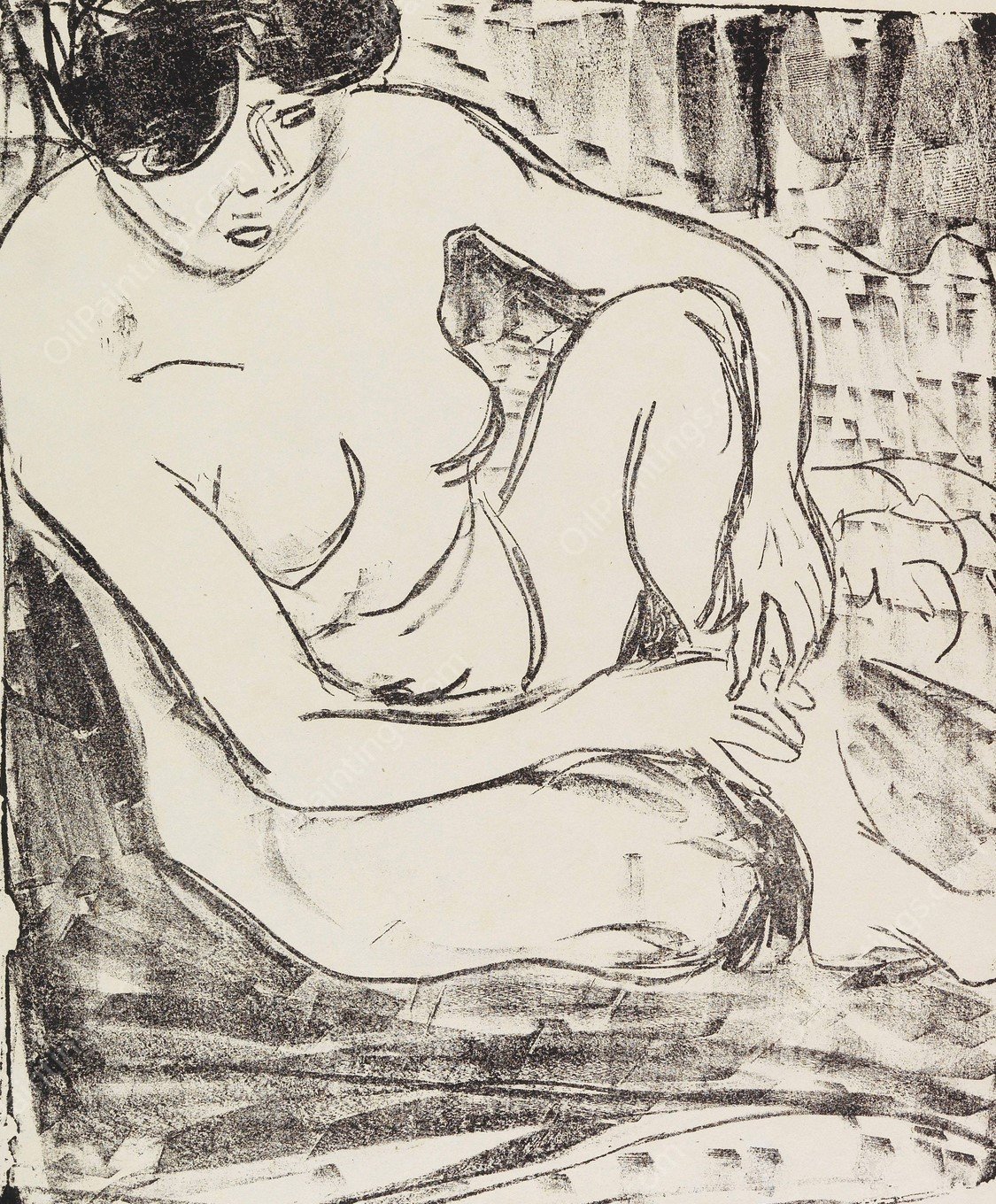 Aktstudie  by Ernst Ludwig Kirchner - Hand-Painted Oil Painting Reproduction