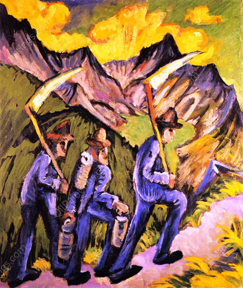 Alpine Life, Triptych Left Panel by Ernst Ludwig Kirchner - Hand-Painted Oil Painting Reproduction
