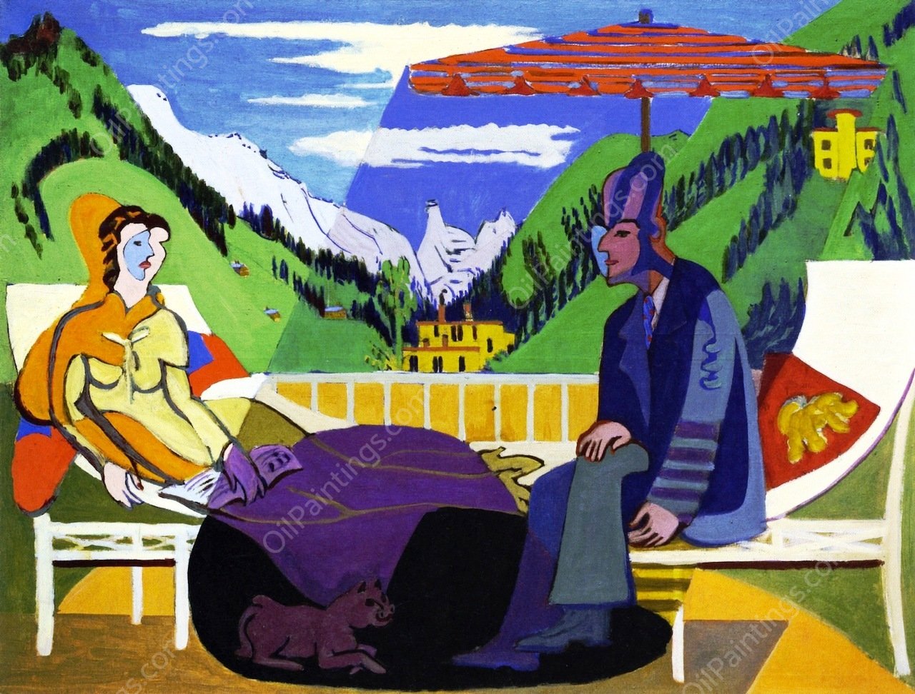 Balcony Scene by Ernst Ludwig Kirchner - Hand-Painted Oil Painting Reproduction