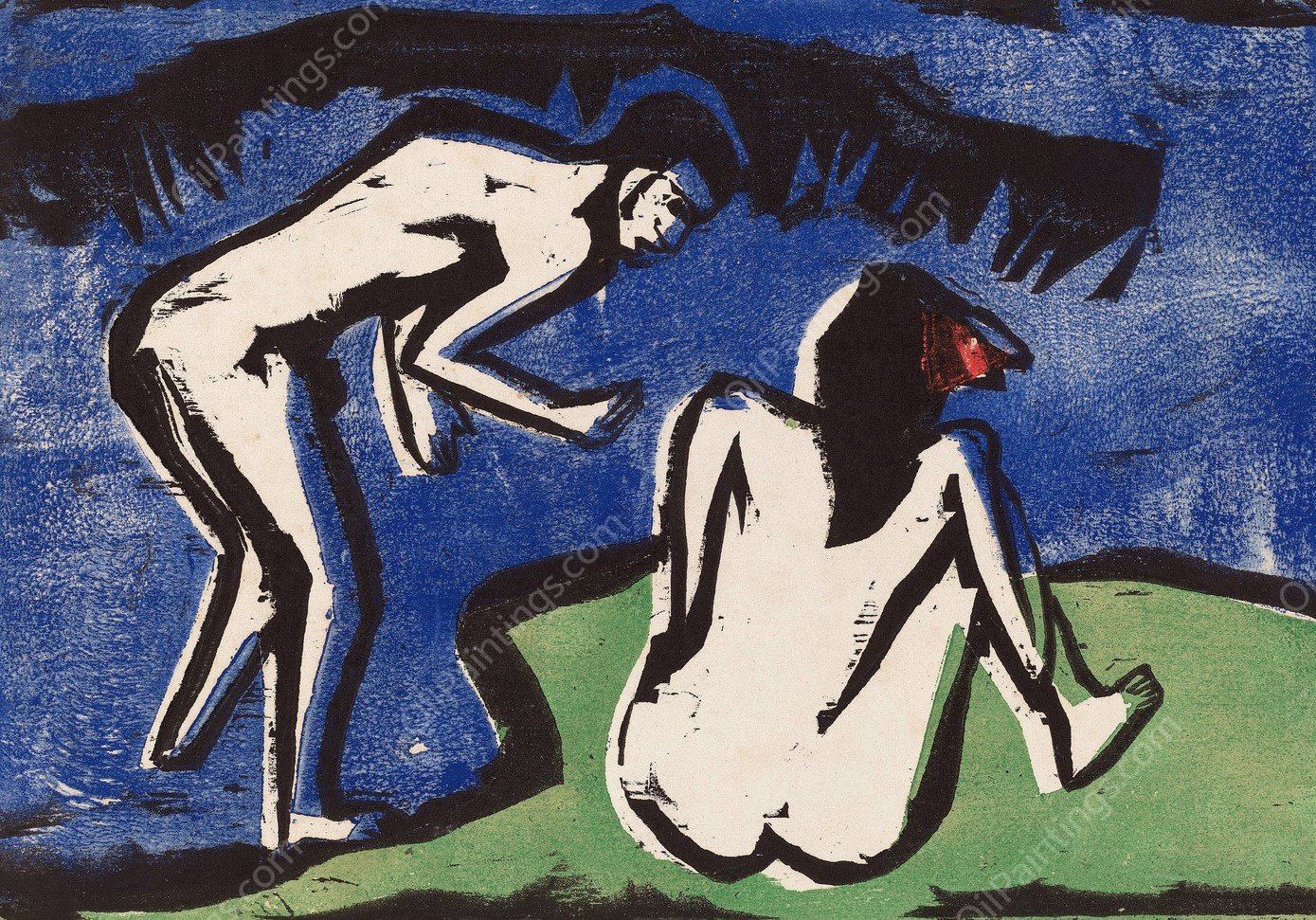 Bathing Couple  by Ernst Ludwig Kirchner - Hand-Painted Oil Painting Reproduction