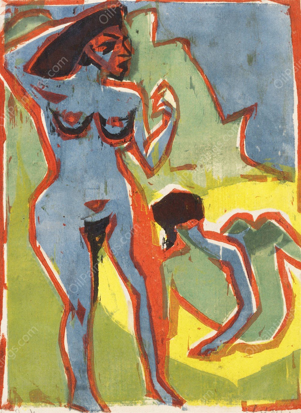 Bathing Women  by Ernst Ludwig Kirchner - Hand-Painted Oil Painting Reproduction