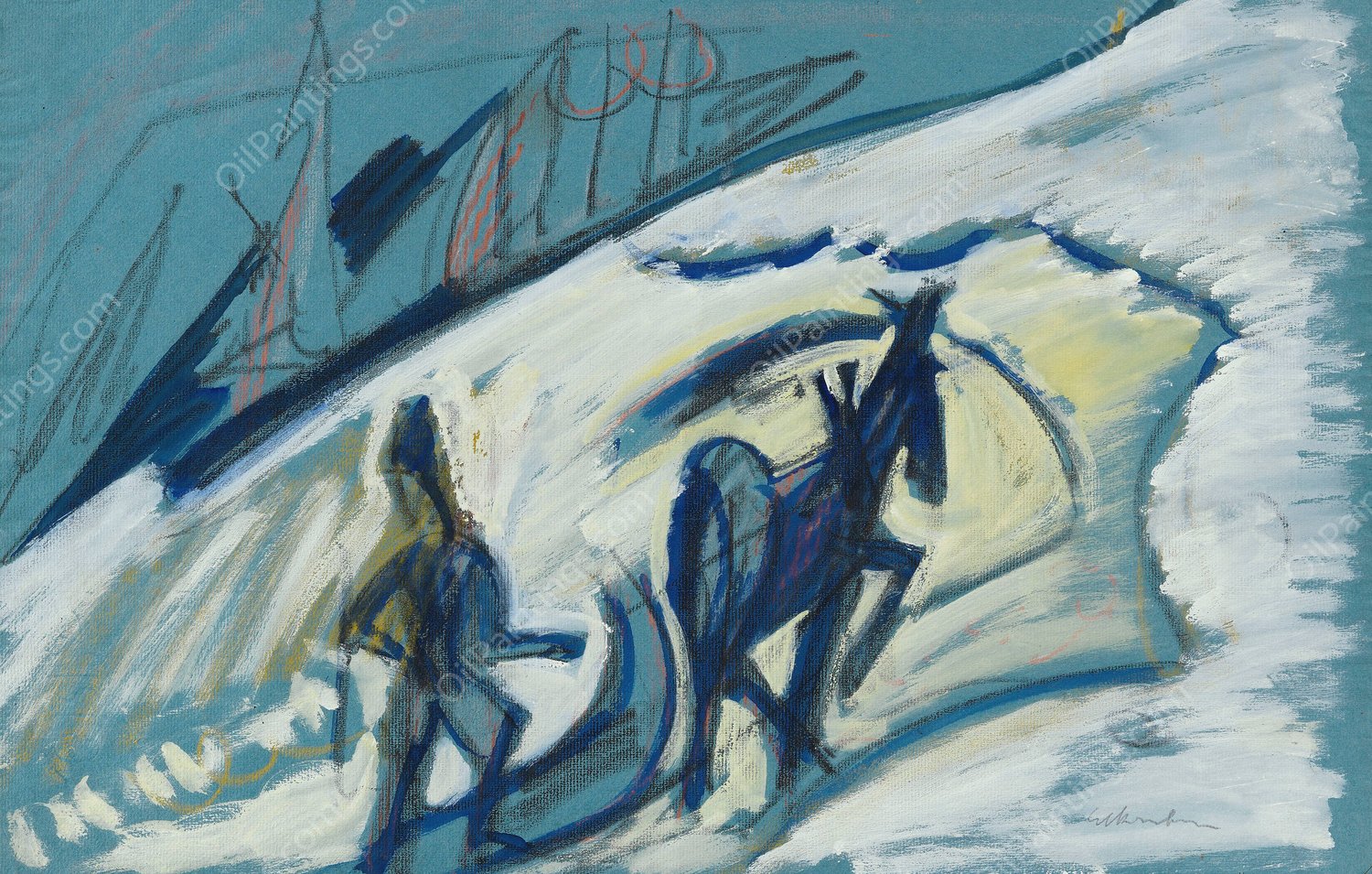 Bauer mit Pferdeschlitten  by Ernst Ludwig Kirchner - Hand-Painted Oil Painting Reproduction