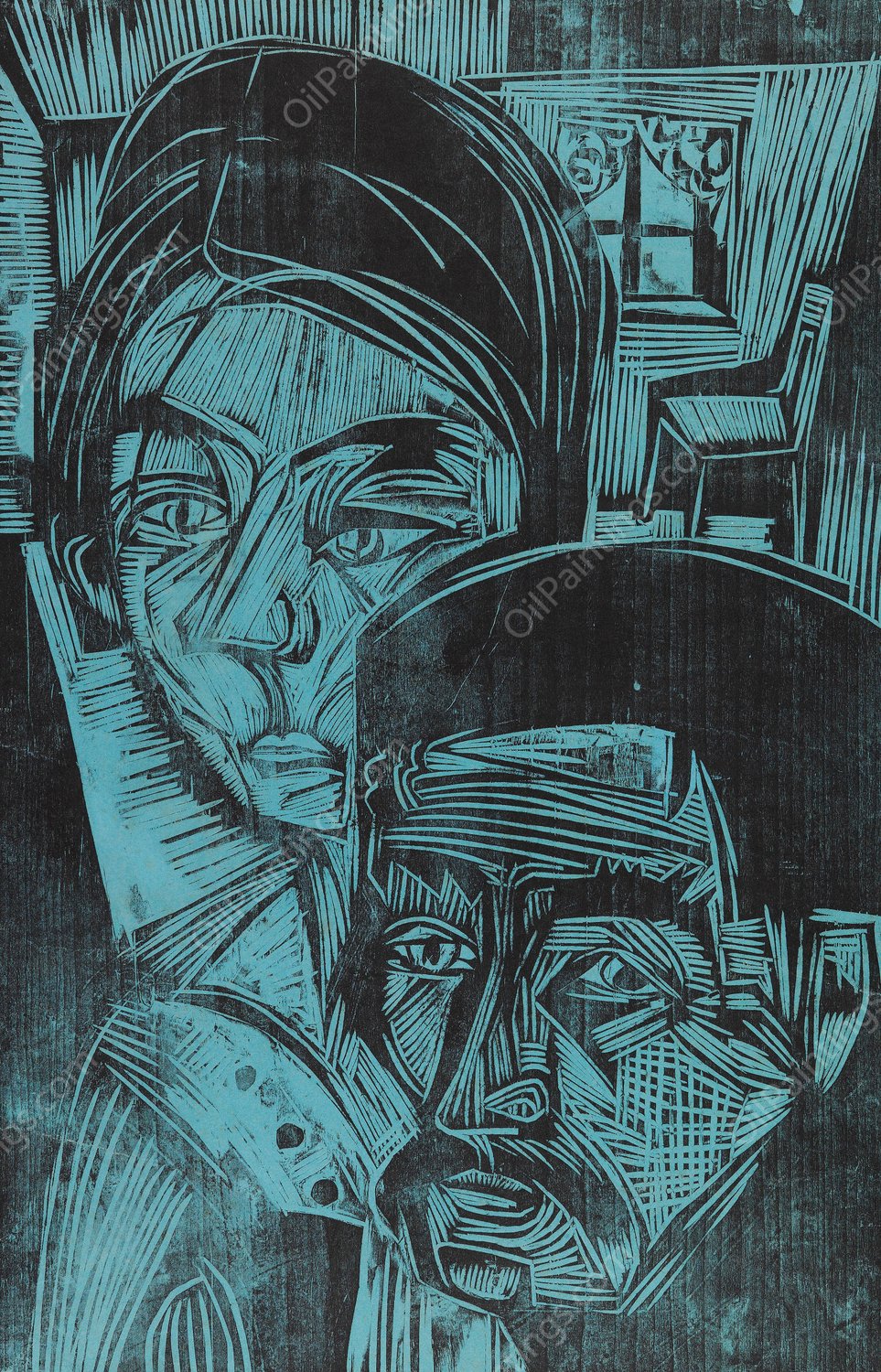 Bauernpaar in der Hutte  by Ernst Ludwig Kirchner - Hand-Painted Oil Painting Reproduction