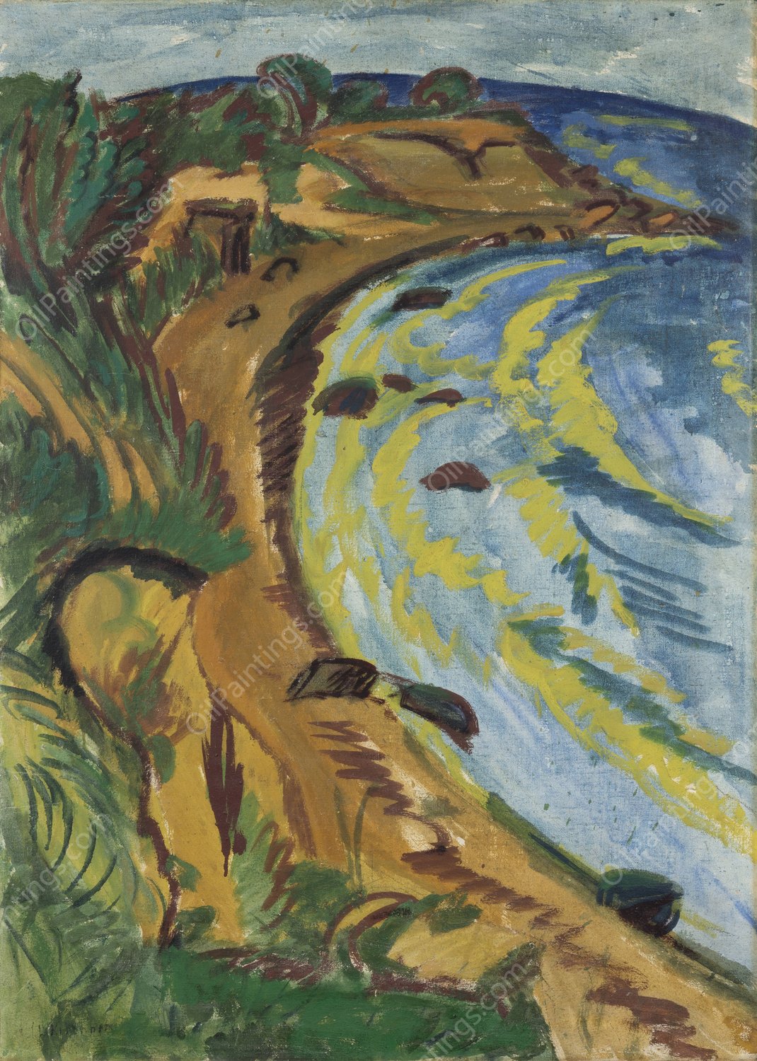 Bay on the Coast of Fehmarn  by Ernst Ludwig Kirchner - Hand-Painted Oil Painting Reproduction