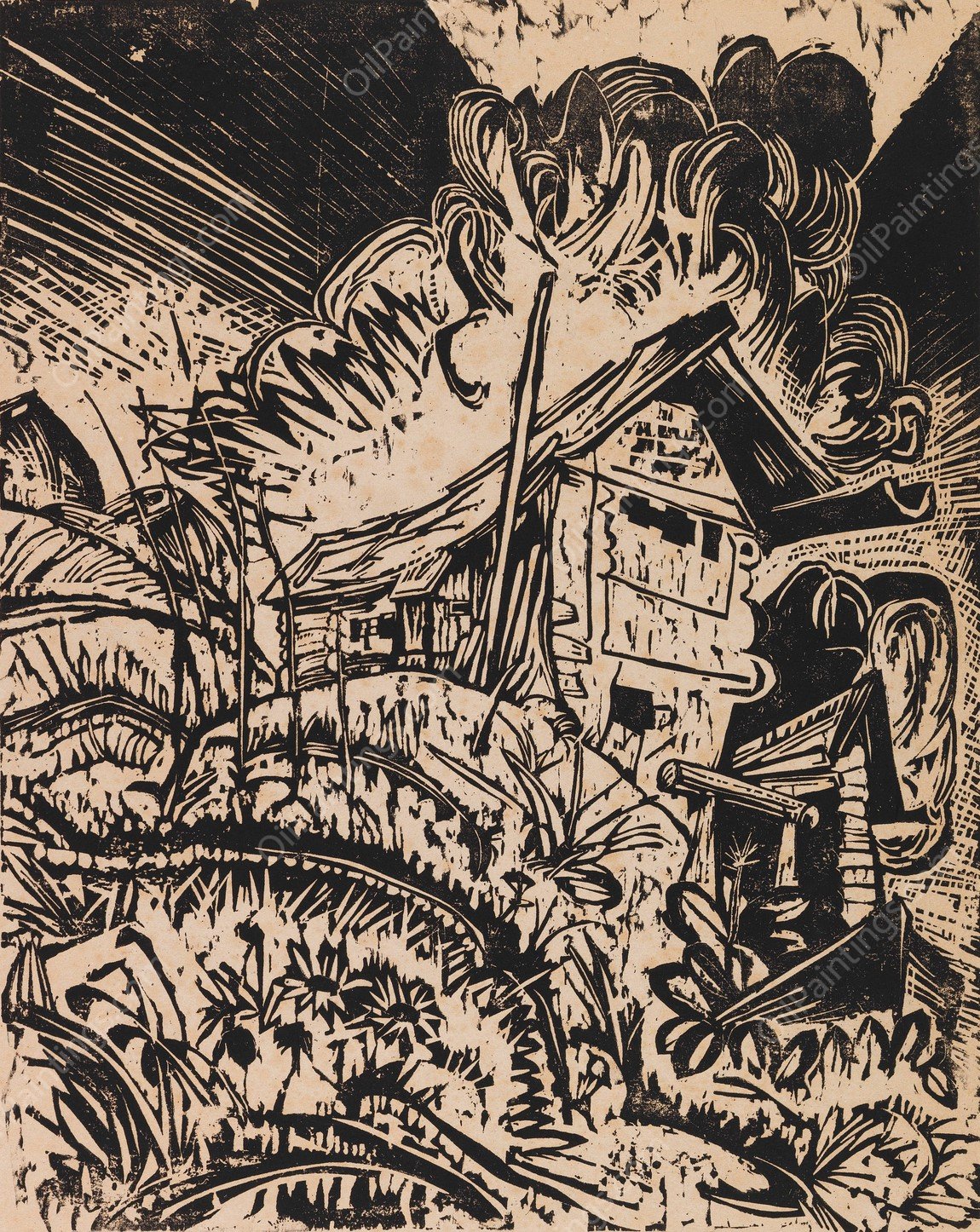 Berghaus mit Gewitterwolke  by Ernst Ludwig Kirchner - Hand-Painted Oil Painting Reproduction