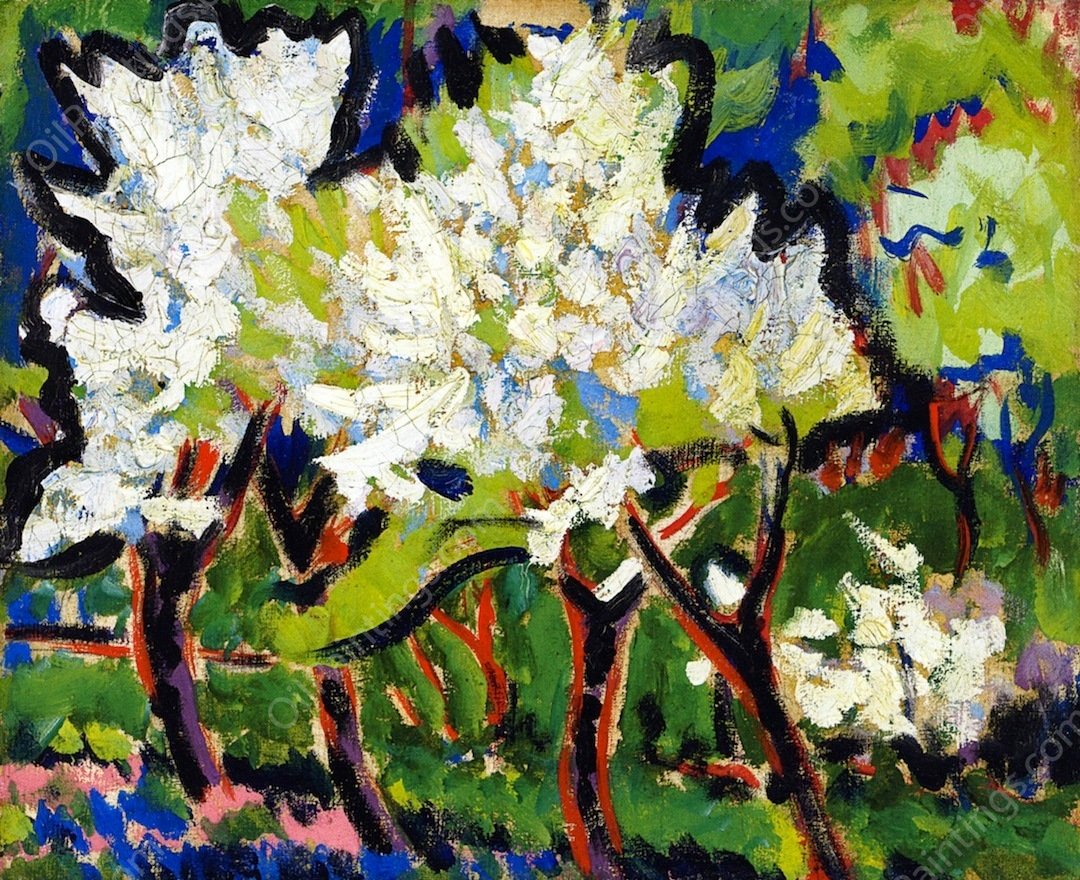 Blossoming Trees IV by Ernst Ludwig Kirchner - Hand-Painted Oil Painting Reproduction
