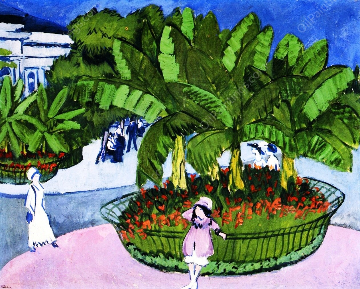 Das Boskett; Albertplatz, in Dresden by Ernst Ludwig Kirchner - Hand-Painted Oil Painting Reproduction