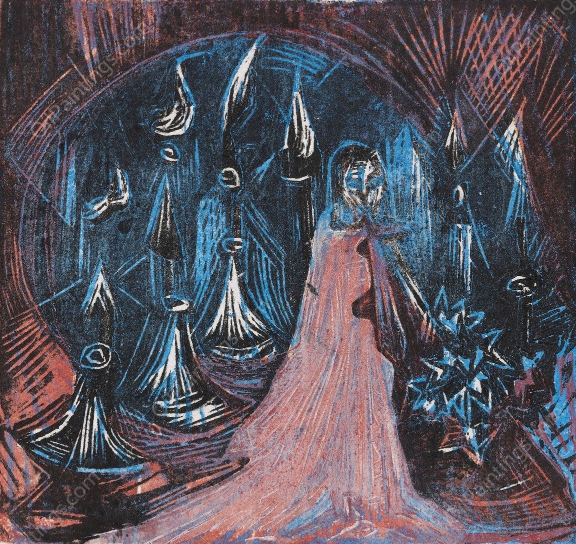 Der Mann mit dem zweischneidigen Schwert. - Vision der sieben Leuchter  by Ernst Ludwig Kirchner - Hand-Painted Oil Painting Reproduction